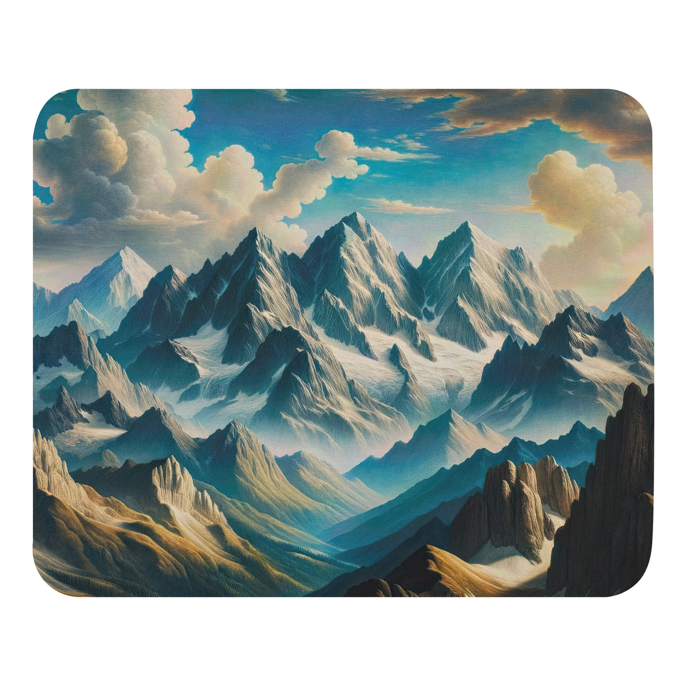 Ein Gemälde von Bergen, das eine epische Atmosphäre ausstrahlt. Kunst der Frührenaissance - Mauspad berge xxx yyy zzz Default Title
