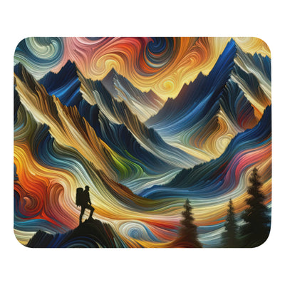 Abstraktes Kunstgemälde der Alpen mit wirbelnden, lebendigen Farben und dynamischen Mustern. Wanderer Silhouette - Mauspad wandern xxx yyy zzz Default Title
