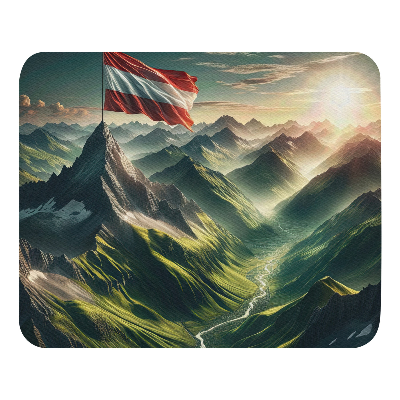 Alpen Gebirge: Fotorealistische Bergfläche mit Österreichischer Flagge - Mauspad berge xxx yyy zzz Default Title
