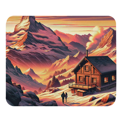 Berghütte im goldenen Sonnenuntergang: Digitale Alpenillustration - Mauspad berge xxx yyy zzz Default Title