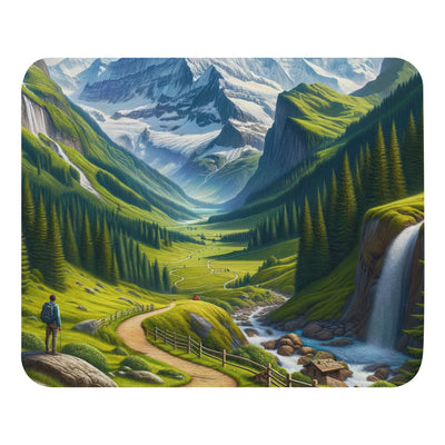 Wanderer in den Bergen und Wald: Digitale Malerei mit grünen kurvenreichen Pfaden - Mauspad wandern xxx yyy zzz Default Title