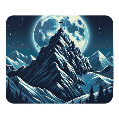 Mondnacht und Gipfelkreuz in den Alpen, glitzernde Schneegipfel - Mauspad berge xxx yyy zzz Default Title