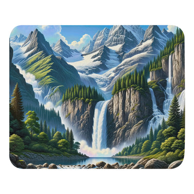 Illustration einer unberührten Alpenkulisse im Hochsommer. Wasserfall und See - Mauspad berge xxx yyy zzz Default Title