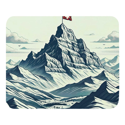 Ausgedehnte Bergkette mit dominierendem Gipfel und wehender Schweizer Flagge - Mauspad berge xxx yyy zzz Default Title