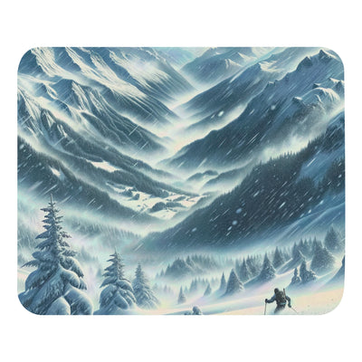 Alpine Wildnis im Wintersturm mit Skifahrer, verschneite Landschaft - Mauspad klettern ski xxx yyy zzz Default Title