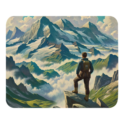 Panoramablick der Alpen mit Wanderer auf einem Hügel und schroffen Gipfeln - Mauspad wandern xxx yyy zzz Default Title