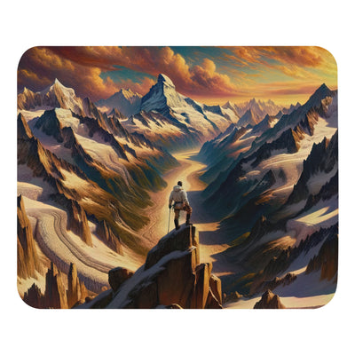 Ölgemälde eines Wanderers auf einem Hügel mit Panoramablick auf schneebedeckte Alpen und goldenen Himmel - Mauspad wandern xxx yyy zzz Default Title