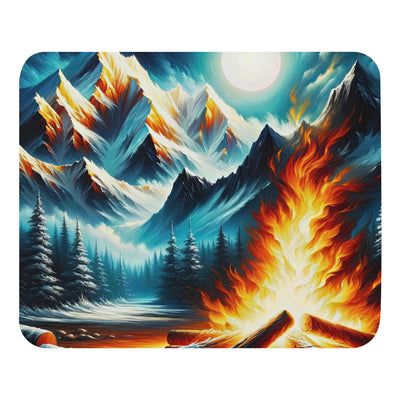 Ölgemälde von Feuer und Eis: Lagerfeuer und Alpen im Kontrast, warme Flammen - Mauspad camping xxx yyy zzz Default Title