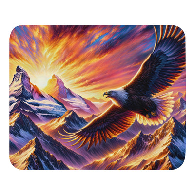 Ölgemälde eines Adlers im Sonnenaufgang der Alpen, gold-rosa beleuchtete Gipfel - Mauspad berge xxx yyy zzz Default Title