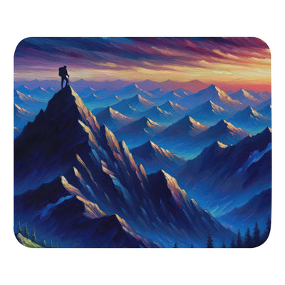 Ölgemälde eines ruhigen Alpenabends mit Bergsteigersilhouette auf dem Gipfel - Mauspad wandern xxx yyy zzz Default Title