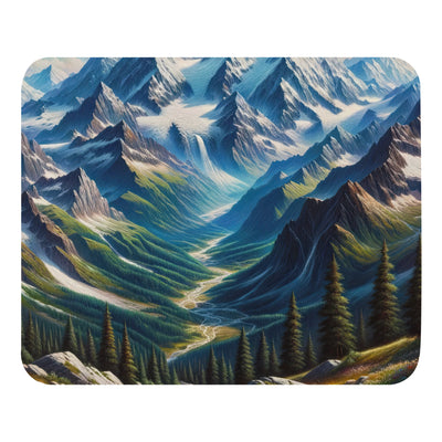 Panorama-Ölgemälde der Alpen mit schneebedeckten Gipfeln und schlängelnden Flusstälern - Mauspad berge xxx yyy zzz Default Title