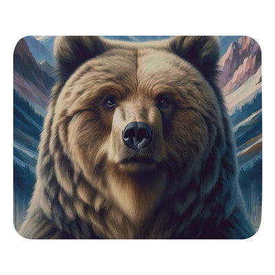 Foto eines Bären vor abstrakt gemalten Alpenbergen, Oberkörper im Fokus - Mauspad camping xxx yyy zzz Default Title