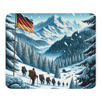 Quadratische Winterillustration der Alpen mit deutscher Flagge und Wanderteam - Mauspad wandern xxx yyy zzz Default Title