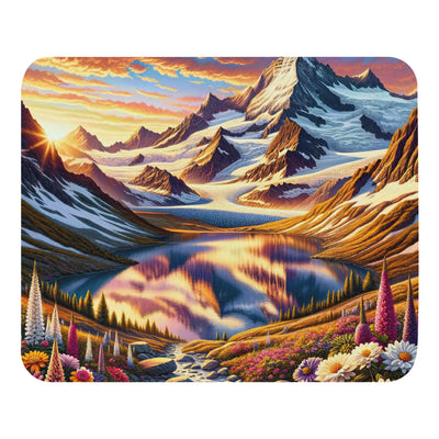 Quadratische Illustration der Alpen mit schneebedeckten Gipfeln und Wildblumen - Mauspad berge xxx yyy zzz Default Title
