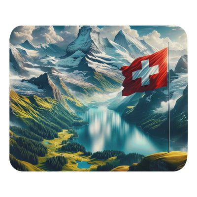 Ultraepische, fotorealistische Darstellung der Schweizer Alpenlandschaft mit Schweizer Flagge - Mauspad berge xxx yyy zzz Default Title