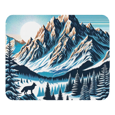 Vektorgrafik eines Wolfes im winterlichen Alpenmorgen, Berge mit Schnee- und Felsmustern - Mauspad berge xxx yyy zzz Default Title