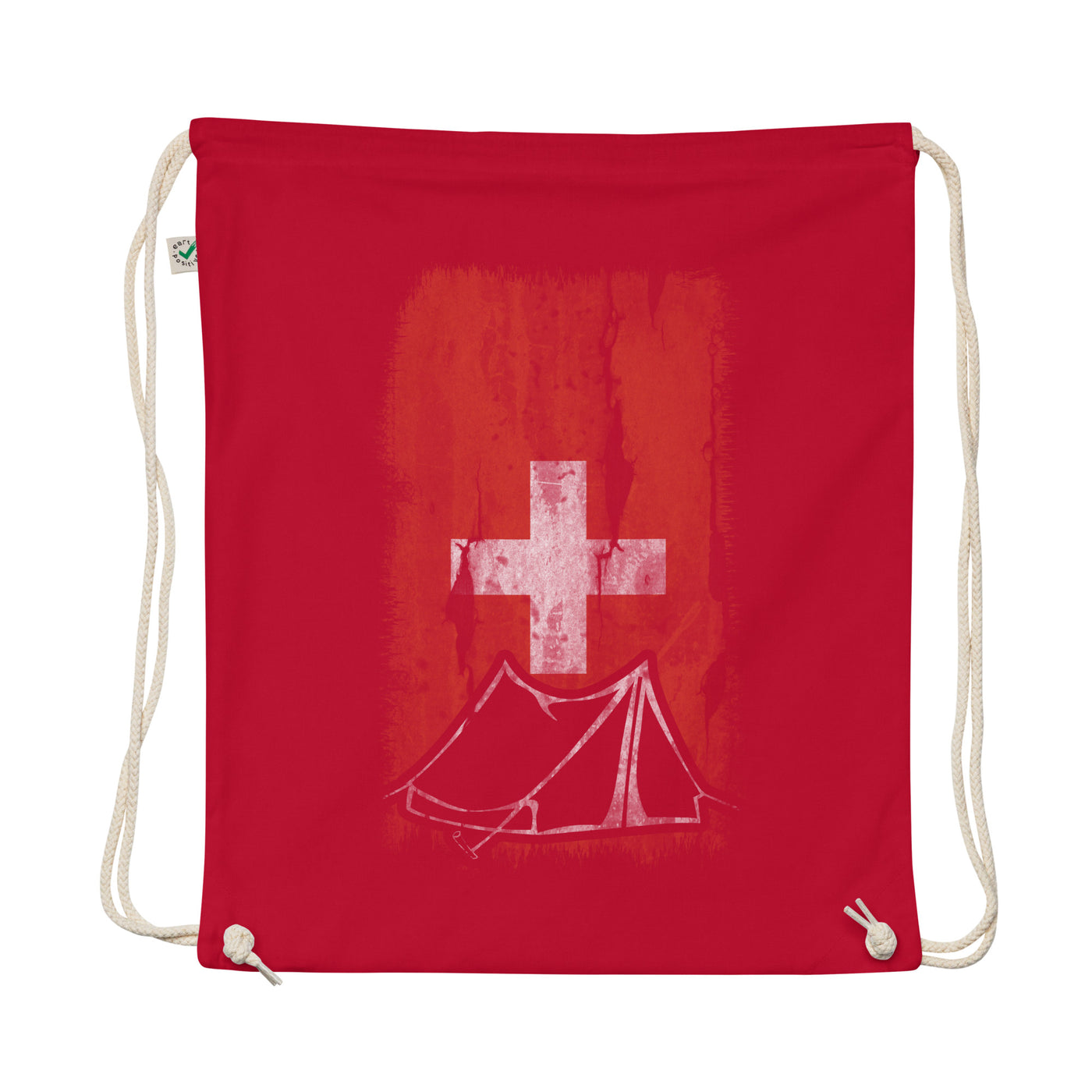 Swiss Flag 1 And Camping - Organic Turnbeutel camping Rot