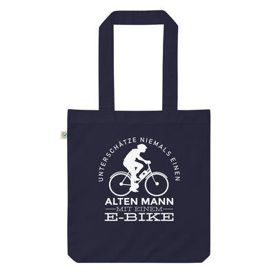 Alter Mann mit einem E-Bike - Organic Einkaufstasche e-bike Navy