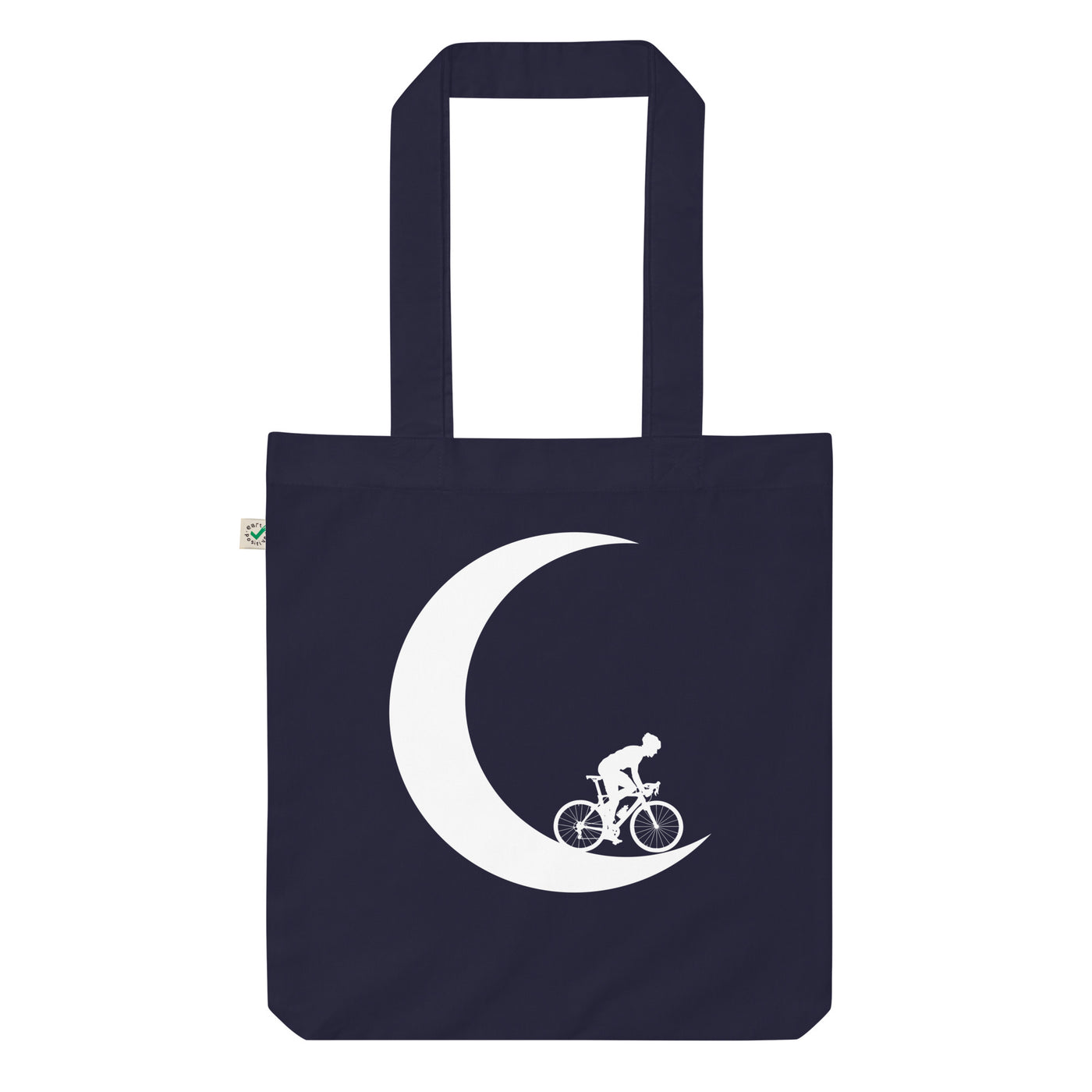 Halbmond - Mann Radfahrend - Organic Einkaufstasche fahrrad