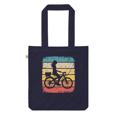 Vintage Quadrat Und Cycling 2 - Organic Einkaufstasche fahrrad Navy