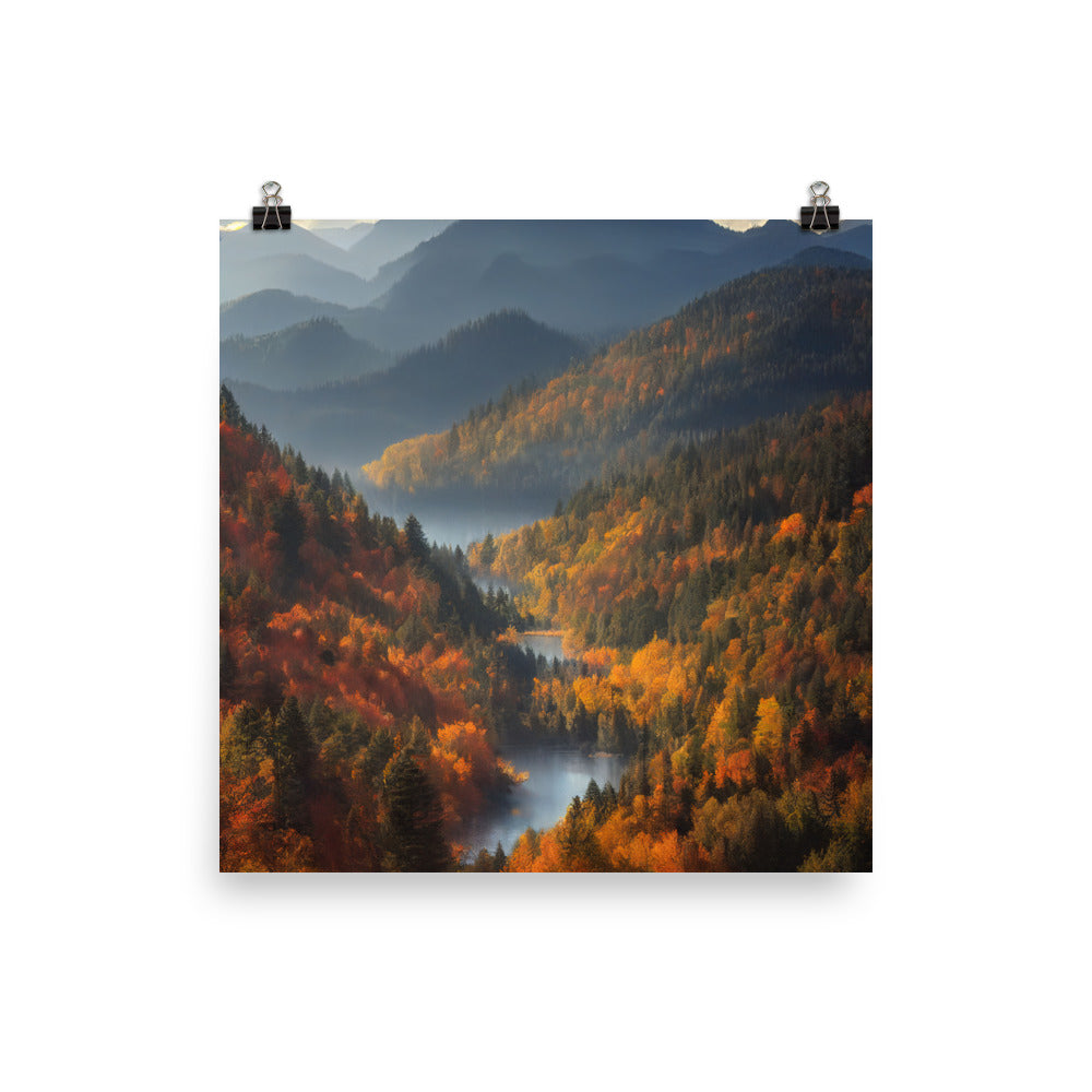 Berge, Wald und Nebel - Malerei - Premium Poster (glänzend) berge xxx 25.4 x 25.4 cm
