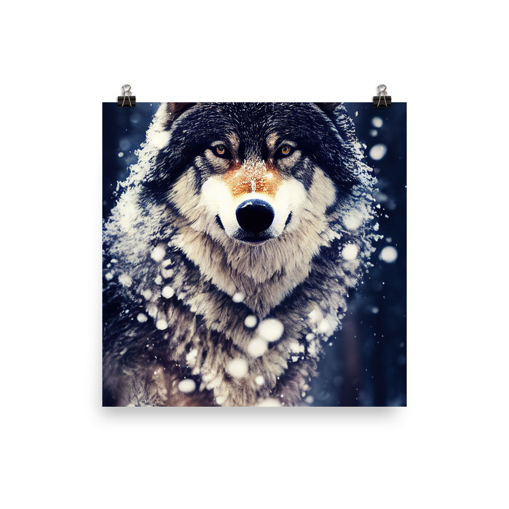 Wolf im Schnee - Episches Foto - Premium Poster (glänzend) camping xxx 25.4 x 25.4 cm