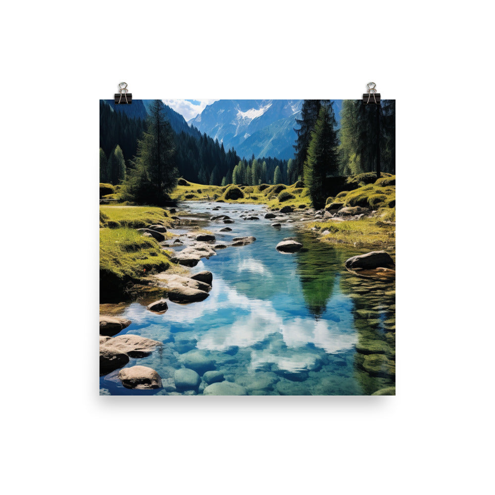 Österreichische Alpen und steiniger Bach - Premium Poster (glänzend) berge xxx 25.4 x 25.4 cm