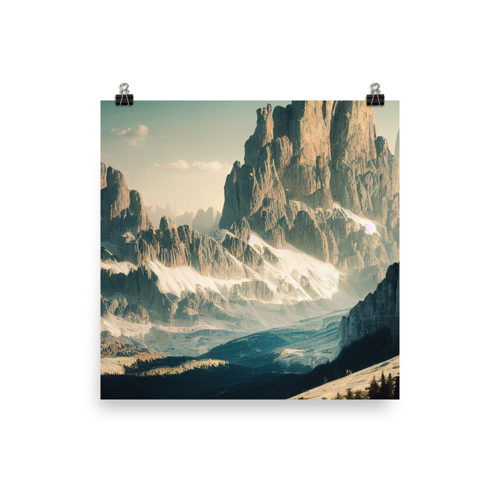 Dolomiten - Landschaftsmalerei - Premium Poster (glänzend) berge xxx 25.4 x 25.4 cm
