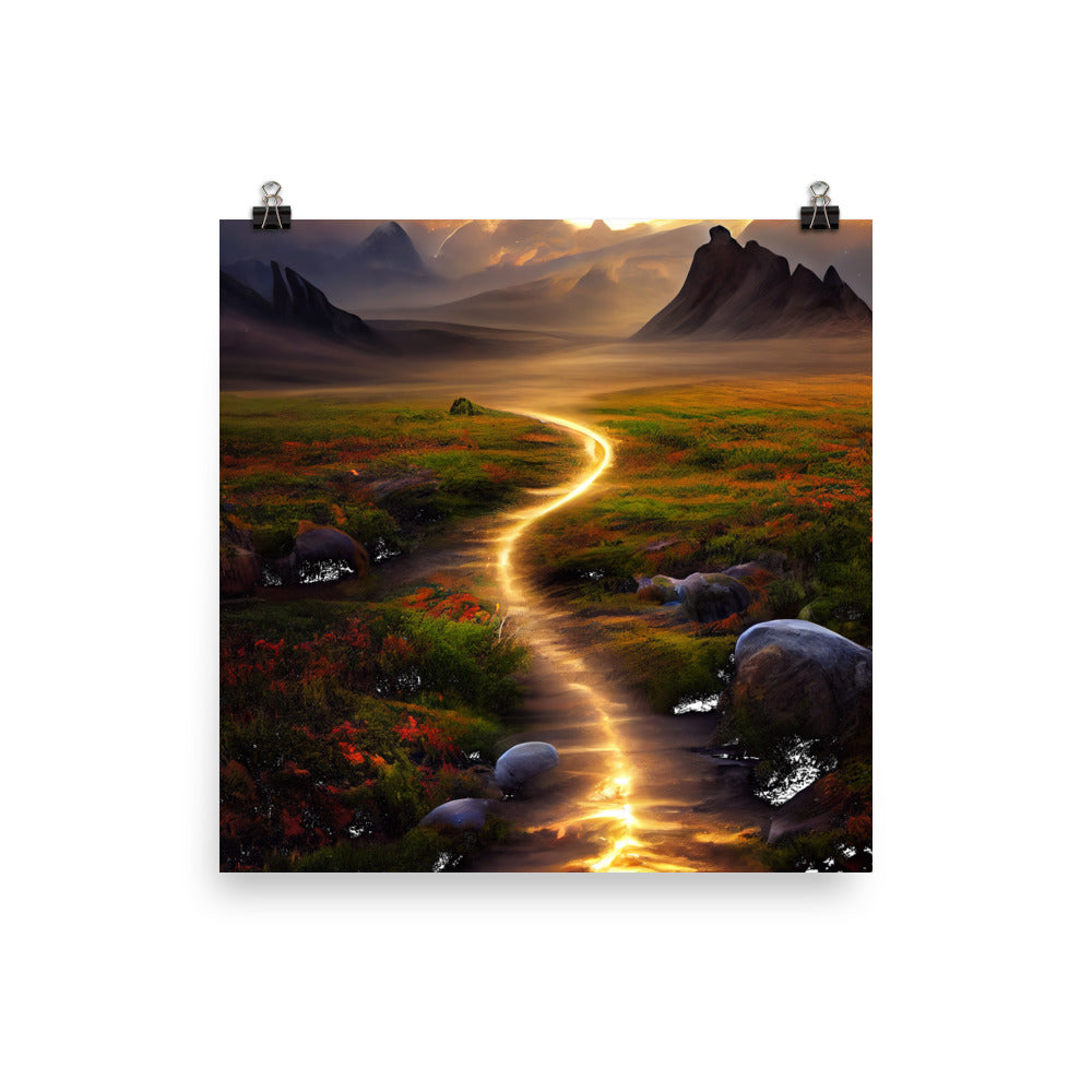 Landschaft mit wilder Atmosphäre - Malerei - Premium Poster (glänzend) berge xxx 25.4 x 25.4 cm