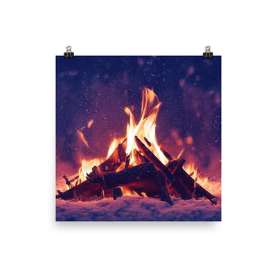 Lagerfeuer im Winter - Campingtrip Foto - Premium Poster (glänzend) camping xxx 25.4 x 25.4 cm