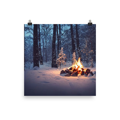 Lagerfeuer im Winter - Camping Foto - Premium Poster (glänzend) camping xxx 25.4 x 25.4 cm