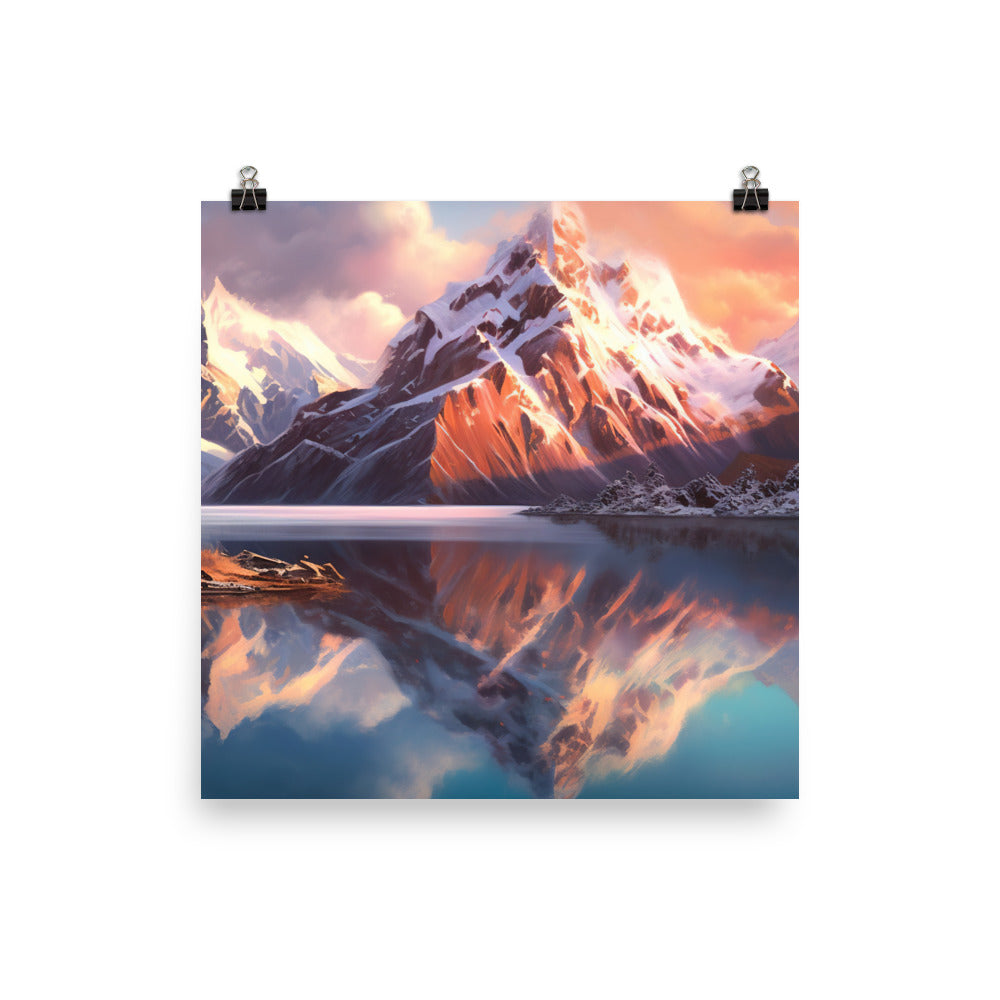 Berg und Bergsee - Landschaftsmalerei - Premium Poster (glänzend) berge xxx 25.4 x 25.4 cm