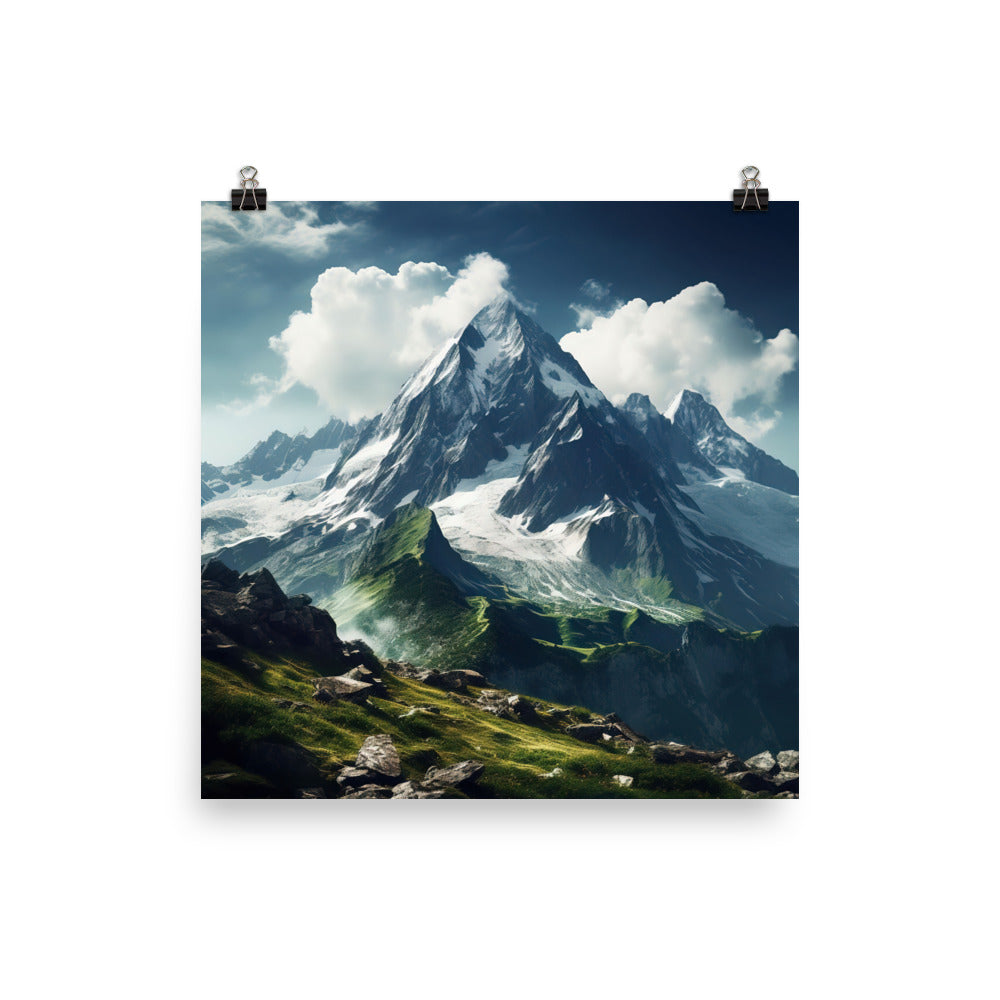 Gigantischer Berg - Landschaftsmalerei - Premium Poster (glänzend) berge xxx 25.4 x 25.4 cm