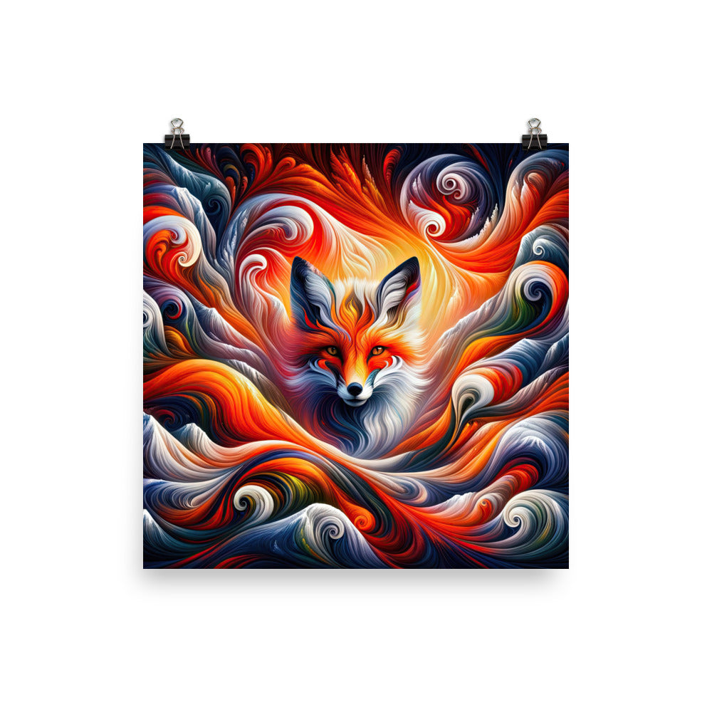 Abstraktes Kunstwerk, das den Geist der Alpen verkörpert. Leuchtender Fuchs in den Farben Orange, Rot, Weiß - Premium Luster Photo camping xxx yyy zzz 25.4 x 25.4 cm