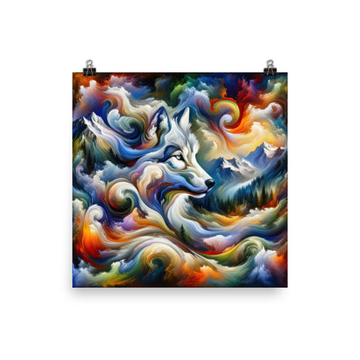 Abstraktes Alpen Gemälde: Wirbelnde Farben und Majestätischer Wolf, Silhouette (AN) - Premium Poster (glänzend) xxx yyy zzz 25.4 x 25.4 cm