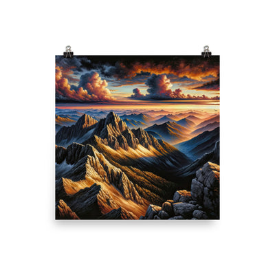 Alpen in Abenddämmerung: Acrylgemälde mit beleuchteten Berggipfeln - Premium Poster (glänzend) berge xxx yyy zzz 25.4 x 25.4 cm