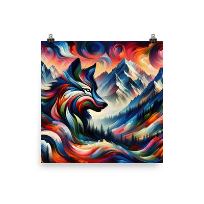 Abstrakte Kunst der Alpen mit majestätischer Wolfssilhouette. Lebendige, wirbelnde Farben, unvorhersehbare Muster (AN) - Premium Luster xxx yyy zzz 25.4 x 25.4 cm