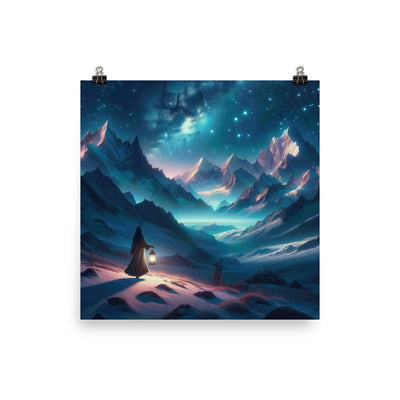 Stille Alpennacht: Digitale Kunst mit Gipfeln und Sternenteppich - Premium Poster (glänzend) wandern xxx yyy zzz 25.4 x 25.4 cm