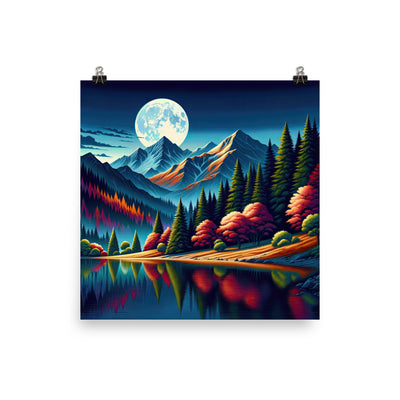 Ruhiger Herbstabend in den Alpen, grün-rote Berge - Premium Poster (glänzend) berge xxx yyy zzz 25.4 x 25.4 cm
