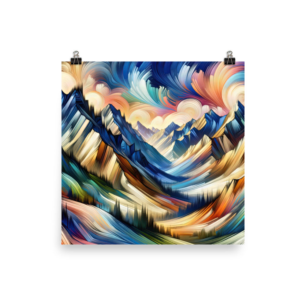 Alpen in abstrakter Expressionismus-Manier, wilde Pinselstriche - Premium Poster (glänzend) berge xxx yyy zzz 25.4 x 25.4 cm