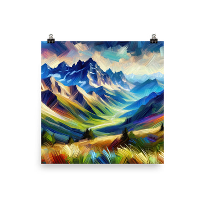 Impressionistische Alpen, lebendige Farbtupfer und Lichteffekte - Premium Poster (glänzend) berge xxx yyy zzz 25.4 x 25.4 cm