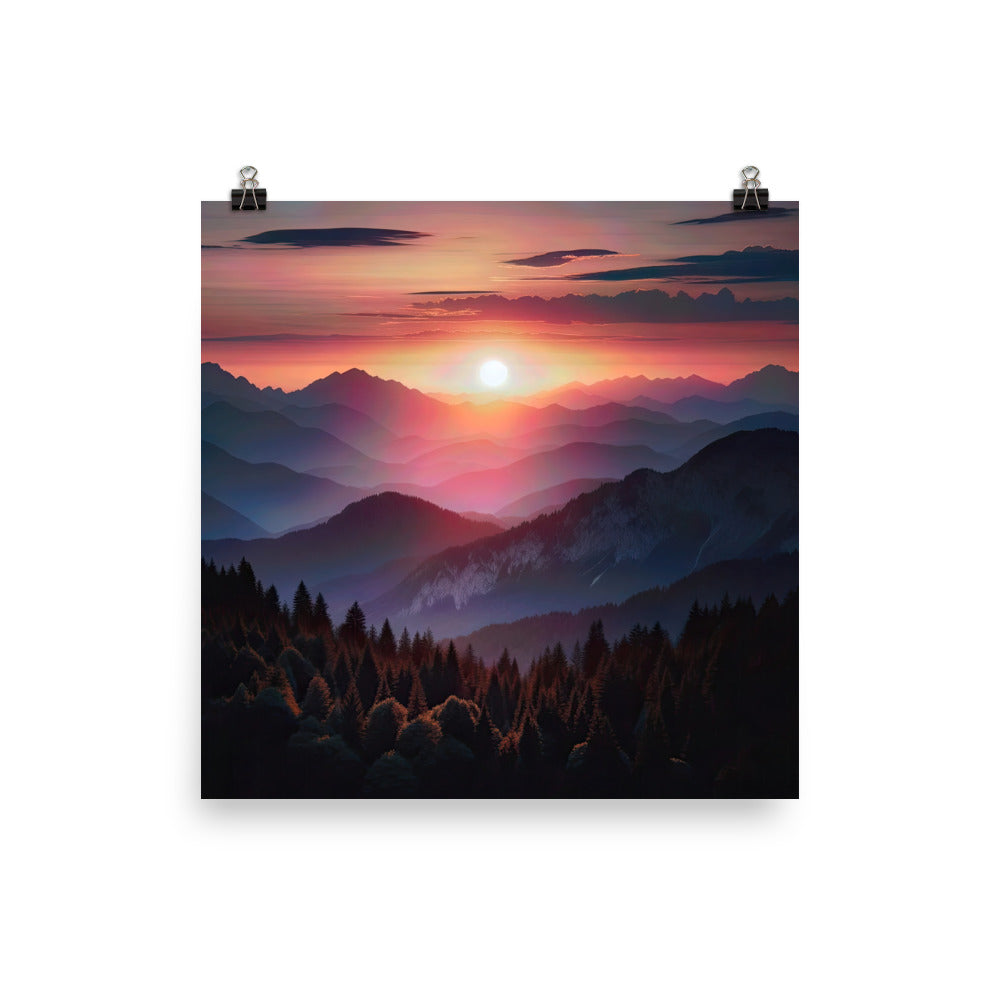 Foto der Alpenwildnis beim Sonnenuntergang, Himmel in warmen Orange-Tönen - Premium Poster (glänzend) berge xxx yyy zzz 25.4 x 25.4 cm