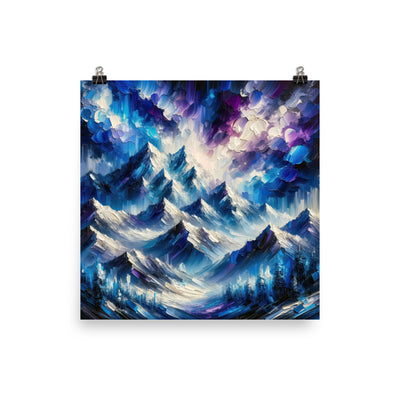Alpenabstraktion mit dramatischem Himmel in Öl - Premium Poster (glänzend) berge xxx yyy zzz 25.4 x 25.4 cm
