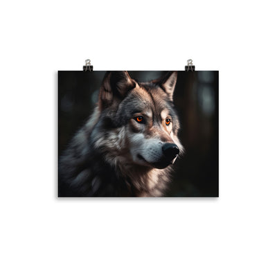Wolf Porträt - Fotorealistische Malerei - Premium Poster (glänzend) camping xxx 27.9 x 35.6 cm