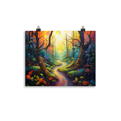 Wald und Wanderweg - Bunte, farbenfrohe Malerei - Premium Poster (glänzend) camping xxx 27.9 x 35.6 cm