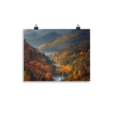 Berge, Wald und Nebel - Malerei - Premium Poster (glänzend) berge xxx 27.9 x 35.6 cm