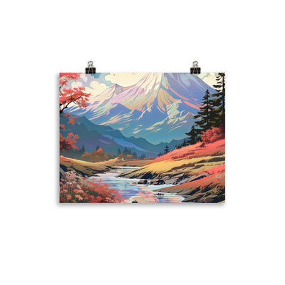 Berge. Fluss und Blumen - Malerei - Premium Poster (glänzend) berge xxx 27.9 x 35.6 cm