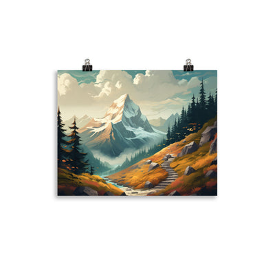 Berge, Wald und Wanderweg - Malerei - Premium Poster (glänzend) berge xxx 27.9 x 35.6 cm