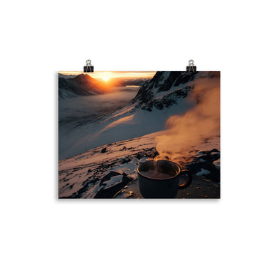 Heißer Kaffee auf einem schneebedeckten Berg - Premium Poster (glänzend) berge xxx 27.9 x 35.6 cm