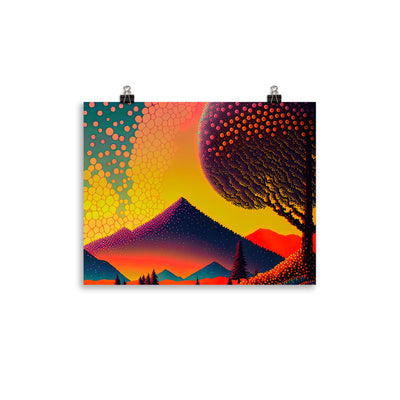 Berge und warme Farben - Punktkunst - Premium Poster (glänzend) berge xxx 27.9 x 35.6 cm